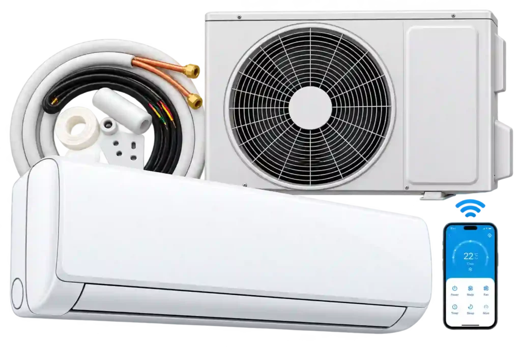 Split AC system with mobile control .
