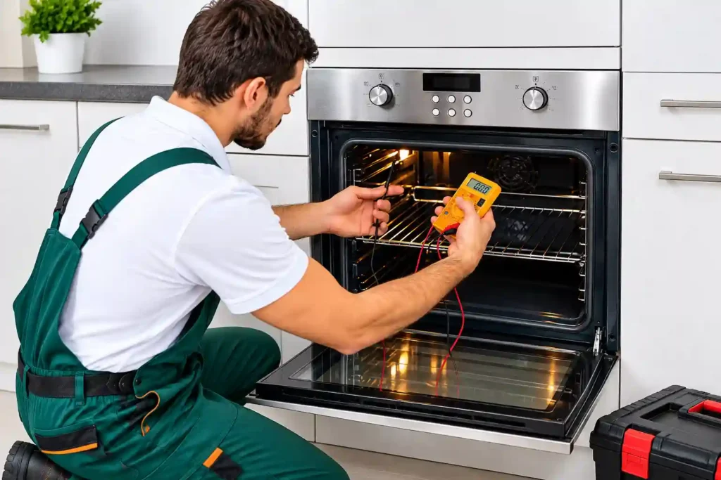 Oven Repair Services in Hamad Town technician inspecting oven.